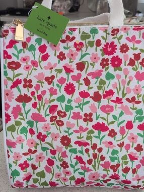 KATE SPADE pink & green floral tote lunch bag Brand New With Tags
